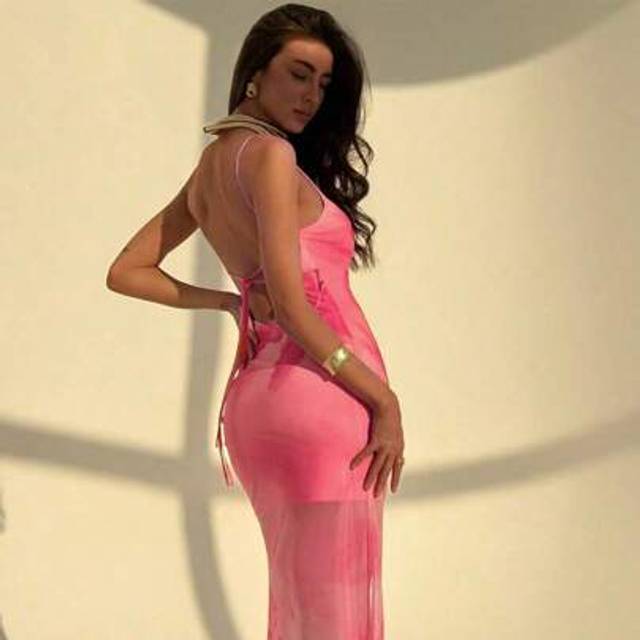 Aloruh Orange Floral Net Mesh Bodycon Dress With High Slit For Women,Bohemian Clothes