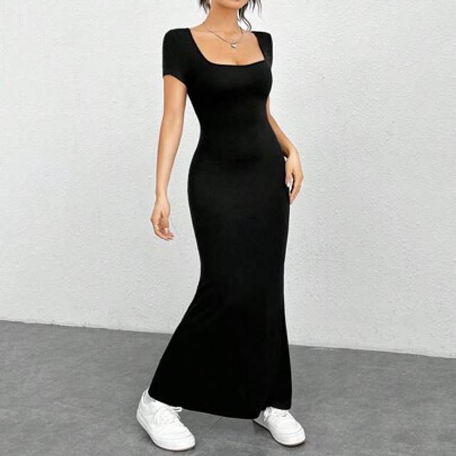 SHEIN Summer Outfits Square Neck Mermaid Hem Bodycon Dress