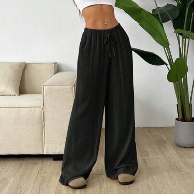 SHEIN Women&#39;s Black Woven Wide Leg Casual Pants