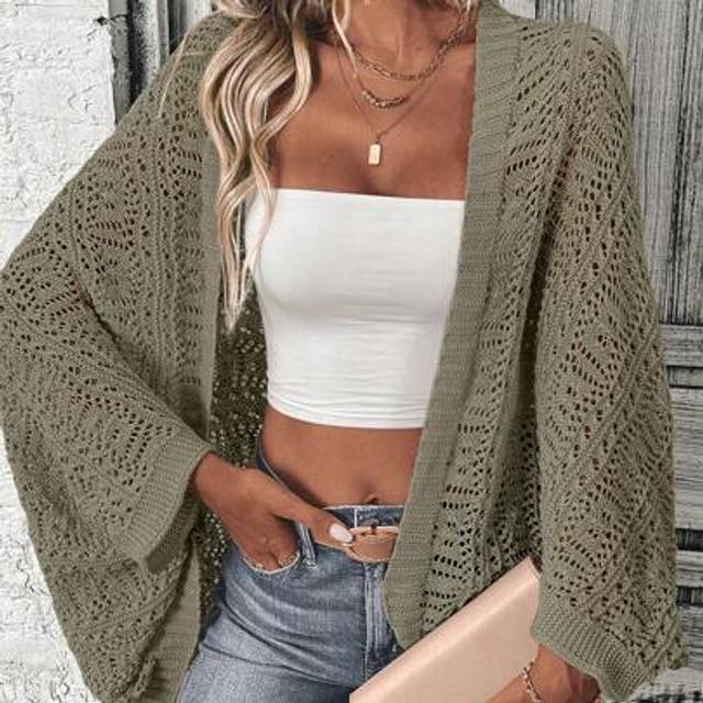 SHEIN Casual Solid Open Front Knit Batwing Sleeve Cardigan