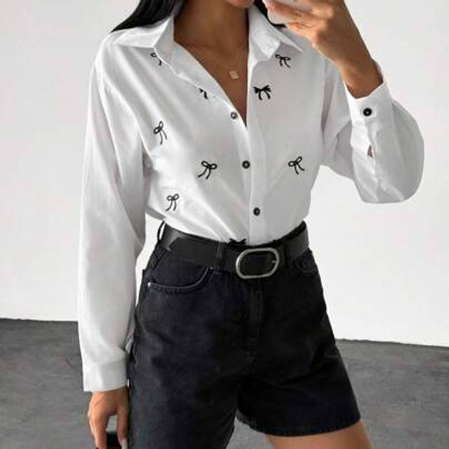 SHEIN Women&#39;s Mini Ribbon Embroidery Detailed Elegant Blouse