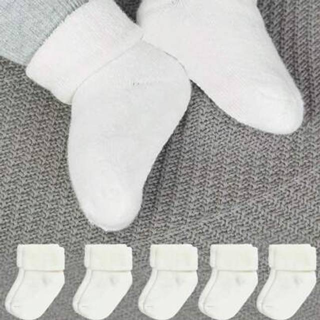 SHEIN 5pairs Baby Solid Color Thick Warm Turnover Cuff Socks, Fall & Winter