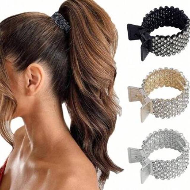 SHEIN 1/3pcs Luxury Metal & Rhinestone Hair Clips In Black, Gold, Silver - Fashionable & Elegant, Suitable For Daily Wear, Outdoor, Casual, Party, Commute,