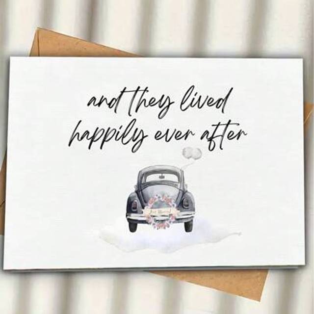 SHEIN 1pc Creative Wreath Wedding Car Greeting Card, &#34;They Lived Happily Ever After&#34; Wedding Congratulations Card, Best Gift For Newlyweds