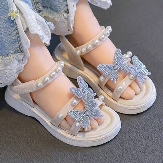 SHEIN 2-5 Years Girls Sandals, 2025 New Bowknot Crystal Decor PVC Non-Slip Soft Bottom Baby Princess Shoes, Suitable For Daily Wear, Spring/Summer