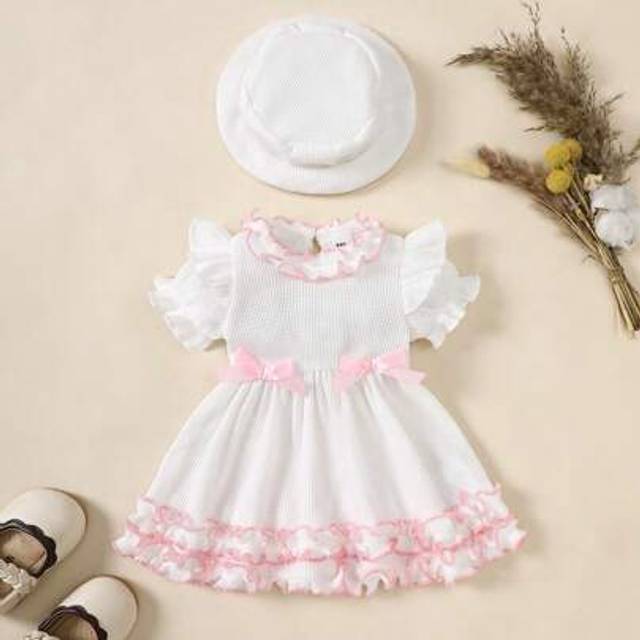 SHEIN Summer New Newborn Baby Rice White Bubble Sleeve Bow Princess Dress Elegant, Fashionable And Cute Baby Girls Clothing Baby Girls Dresses Baby Girl Clo