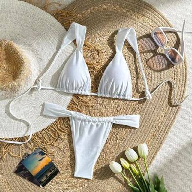 SHEIN Women&#39;s Solid Color Ruffle Sexy Bikini Set For Summer Beach