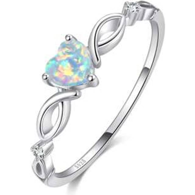 SHEIN Exquisite Heart-Shaped Bezel-Set Opaline 925 Sterling Silver Ring - Engagement/Wedding Ring, Symbolizing Beautiful, Sweet And Eternal Love