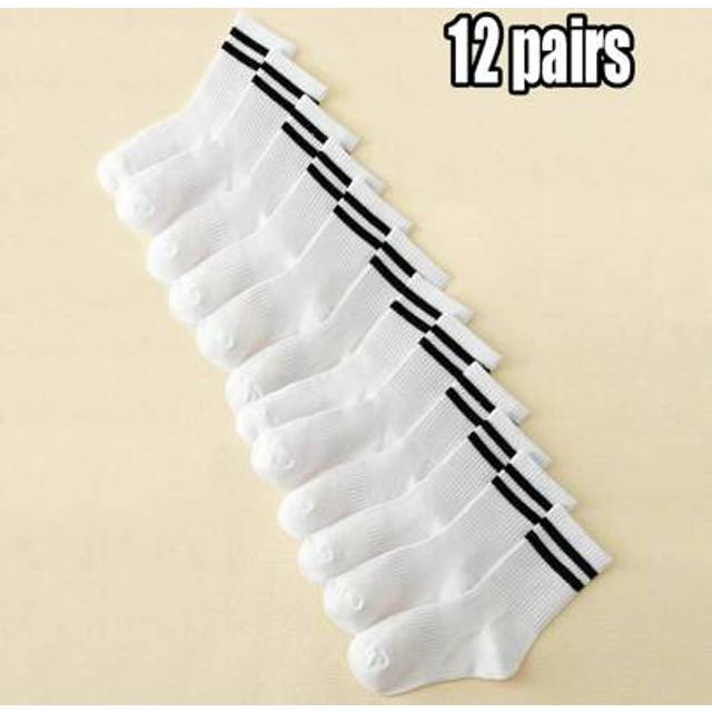 SHEIN 12 Pairs Kids/Student Breathable Mesh Sports Crew Socks With Stripes, Thin For Summer, Spring/Summer
