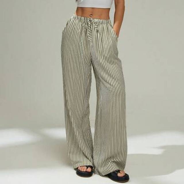 SHEIN Casual Loose Striped Drawstring Waist Wide Leg Pants Sage Green Dress,Cargo Pants
