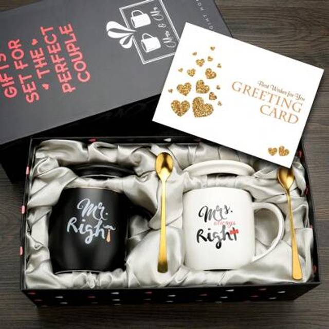 SHEIN Mr Right And Mrs Always Right Engagement Gifts Couples Coffee Mugs Ceramic Coffee Mugs Wedding Gift For Couples Anniversary Engagement Bride Groom Cou