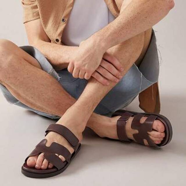SHEIN Designer Essentials Men&#39;s Coffee Slides - Geometric PU Straps & Footbed Mother&#39;s Day Present
