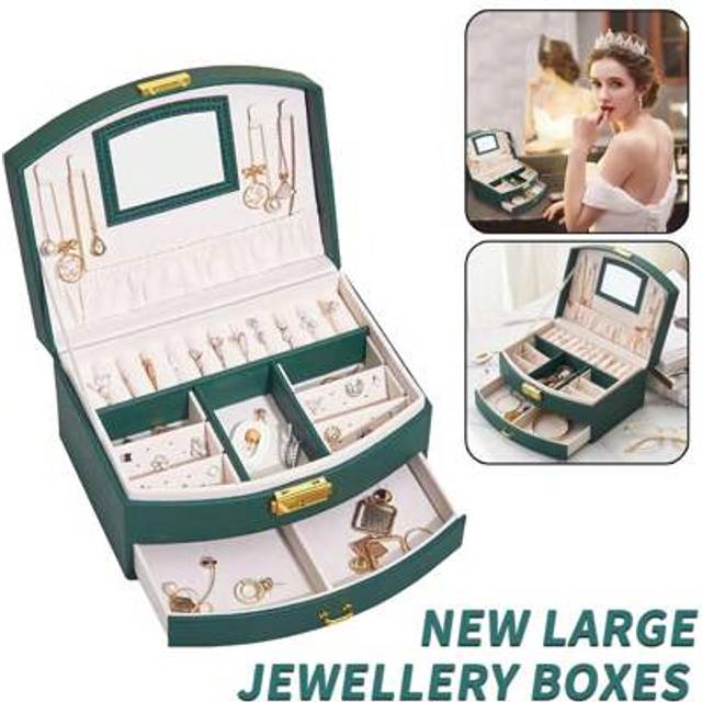 SHEIN Large Jewellery Boxes Leather Storage Case Drawer Cabinet Necklace Organizer