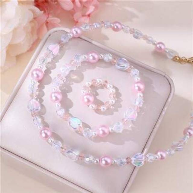 SHEIN 3pcs/Set Girls&#39; Pearl & Seed Bead Necklace, Bracelet, Ring Set