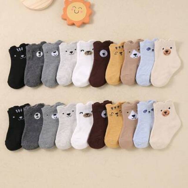 SHEIN 10 Pairs Of Cute Baby Socks With Cartoon Patterns. These Toddler Socks Are Unisex, Comfortable, Casual, Simple In Style, And Suitable For Wearing In A