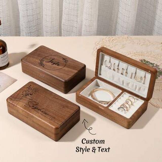 SHEIN Personalized Jewelry Box For Women,Custom Engraved Travel Case,Bridesmaid Gift,Wooden Jewelry Organizer, Personalized Jewelry Box,Wooden Jewelry Case