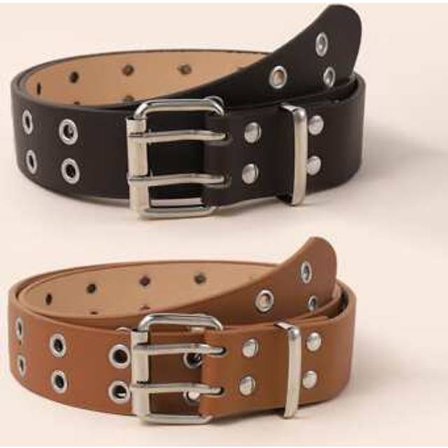 SHEIN 2pcs Women&#39;s Double Eyelet Square Buckle Western Style Jeans Belt Halloween Summer, School