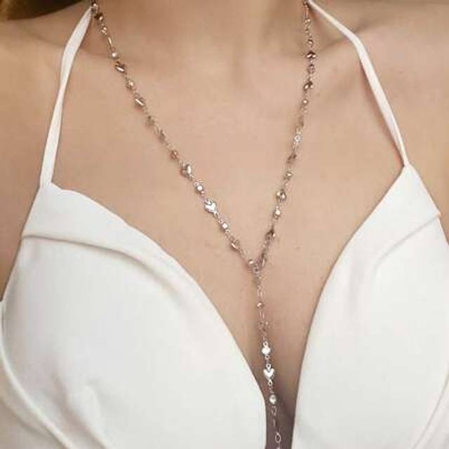 SHEIN 1pc Solid Gold/Silver Heart Shaped Long Necklace, Y-Shaped Necklace, Choker Necklace Suitable For Vacation
