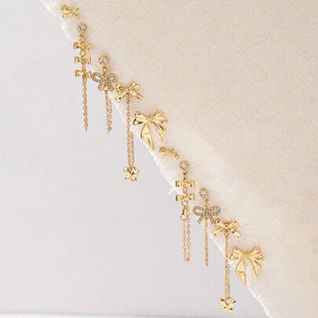SHEIN 10 Pcs Golden Color Bow Earrings Set Bowknot Stud Earring Bow Dangle Earrings Jewelry For Women