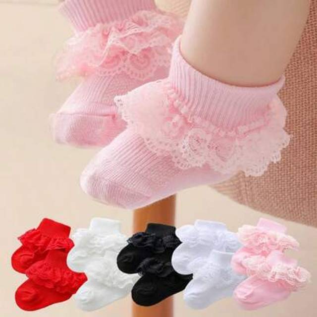 SHEIN 5/10/1 Pair Of Baby Socks. 0-3Y Girls&#39; Short Socks With Lace Ruffle. Comfortable Princess Socks For Newborns. Lace Socks. Soft And Comfortable. Availa