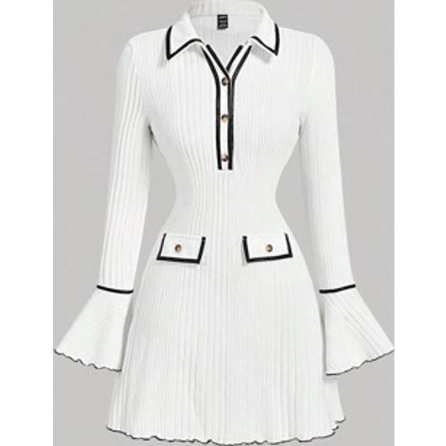 SHEIN Ivory White Blouse Collar Bell Sleeve Dress For Women,Winter Women, Women Outfit,New Year Dress,Elegant Women Dresses,Vintage,Holiday,New Year Eve Dre