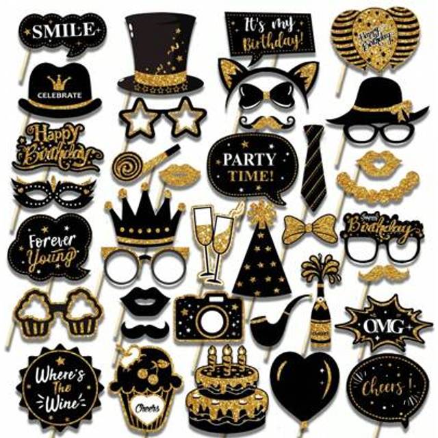 SHEIN 38pcs Birthday Photo Booth Props Set, 18th/21st/30th/40th/50th/60th Birthday Happy Birthday Wedding Party Supplies, Bday Party Decor Photo Booth, Funn