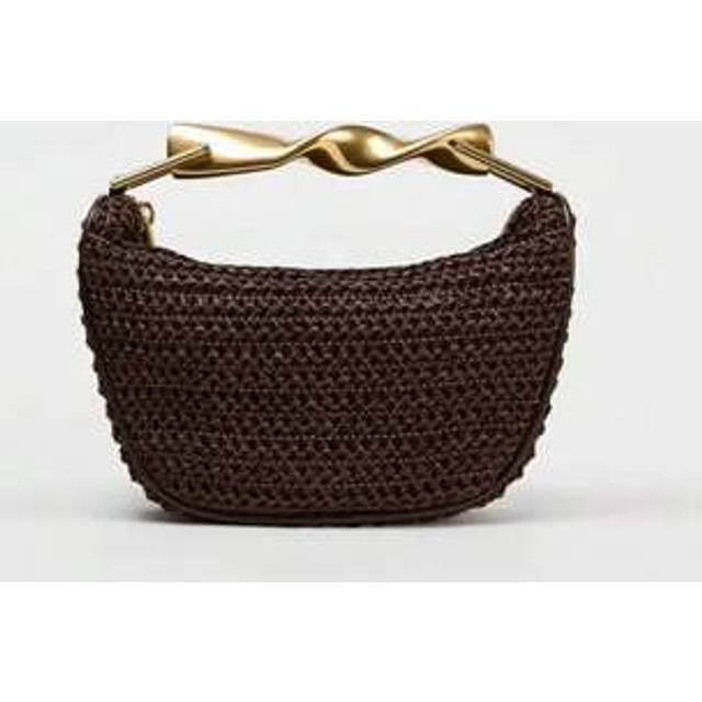 SHEIN 1pc Retro Coffee Color Beach Bag With Metal Handle And Chain Strap, Mini Woven Crossbody Bag For Summer Vacation