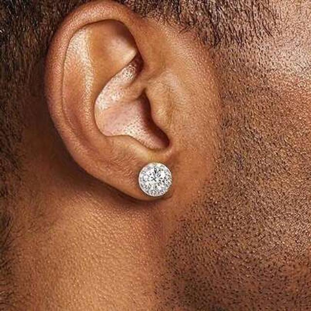 SHEIN 2pcs Hip-Hop 925 Silver Moissanite Round Stud Earrings, Suitable For Men&#39;s Daily Wear, Parties, Valentine&#39;s Day, Halloween, Christmas, Men&#39;s Fashion J