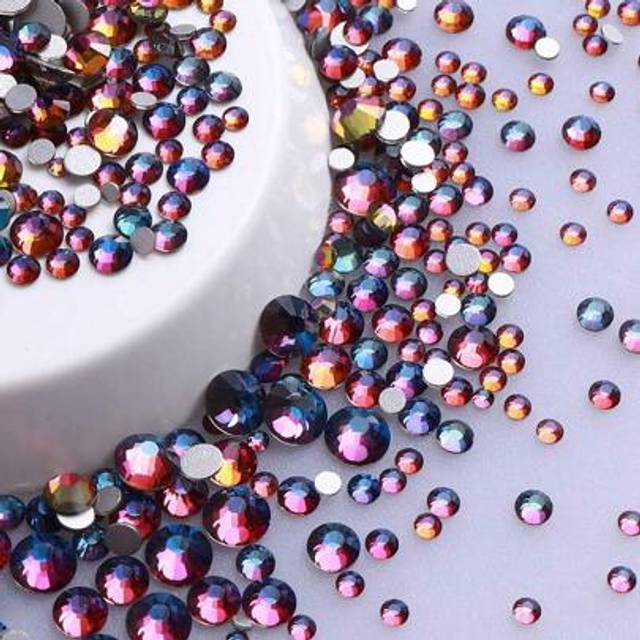 SHEIN 1440pcs Mixed Glass Flatback Rhinestones With Silver Bottom For Diy Nail Art Decoration