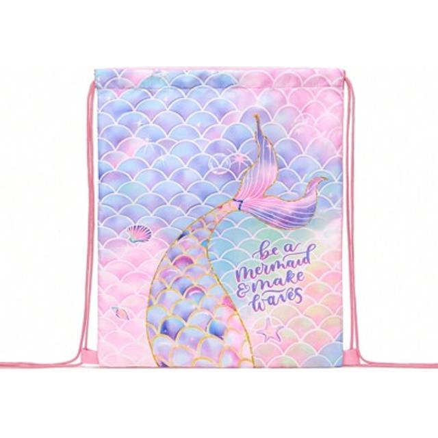 SHEIN Drawstring Gym Bag, Mermaid Pattern String Backpack For Hiking, Fitness, Travel, Creative Design Drawstring Backpack Backpack, School Bag, S Bag, S Ba