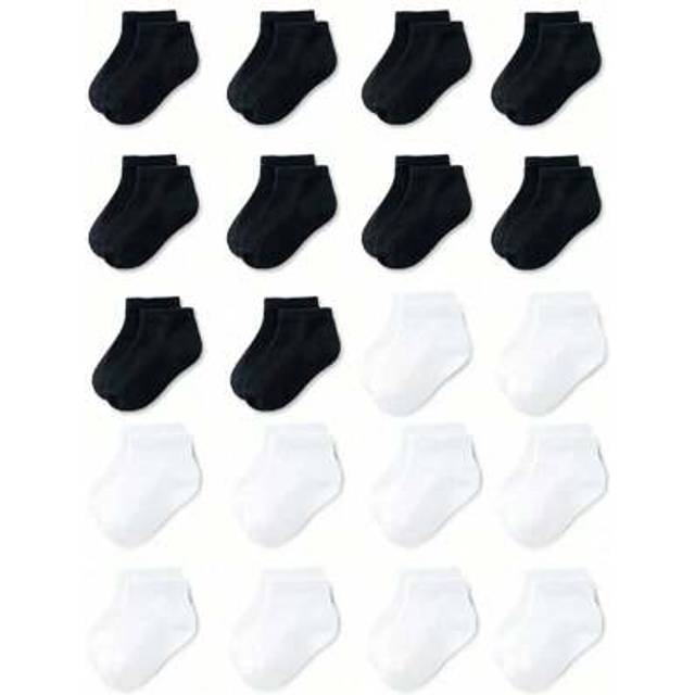 SHEIN 20pairs Baby Solid Ankle Socks For Daily Life, Toddler Neutral Kids Socks Combination Comfortable And Breathable Children&#39;s White And Black Socks