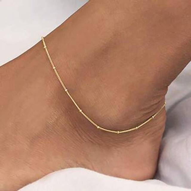 SHEIN 1pc 18k Gold Plated Stainless Steel Sphere Ball Chain Anklet, Simple And Versatile For Daily Wear, Beach And Resort