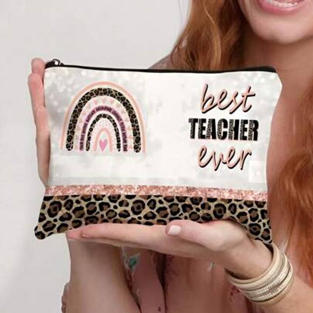 SHEIN 1pc Teacher Gifts, To Best Teacher Ever Letter Print Makeup Bag, Gift Bag Zipper Bag For Travel, Lightweight Storage Bag Graduation