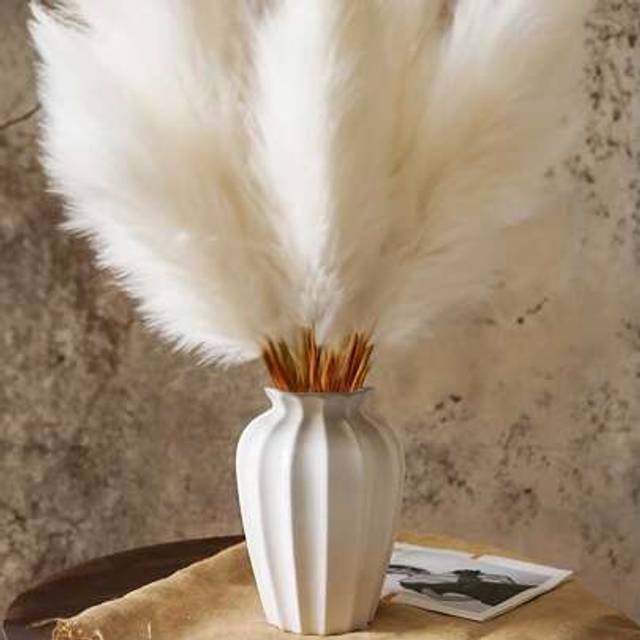 SHEIN 1PC Shatterproof Faux Ceramic Plastic Vase, Modern Minimalist Home Decor, White Striped Textured Cylindrical Design, Elegant Multi-Functional Decorati