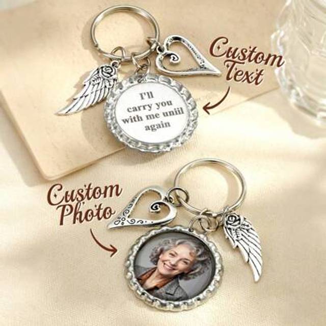SHEIN 1pc Custom Photo Keychain With Text, Personalized Memorial Photo Keychain, Custom Photo And Text Keyring, Memorial Gift For Loss Of Loved One Personal