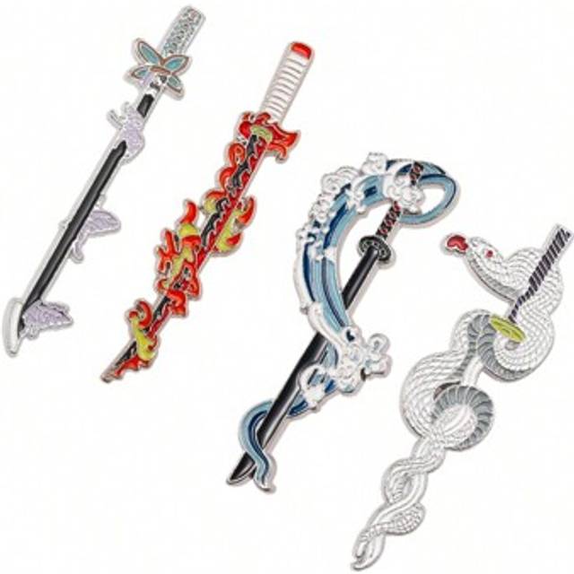 SHEIN 4pcs/Set Enamel Pins Butterfly Snake Water Fire Sword Brooches Backpack Lapel Badge Jewelry For Men Gift Pin For Clothes Bag Charm