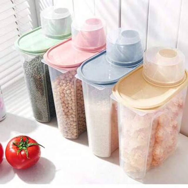SHEIN 4PCS Cereal Storage Containers 2.2L Airtight Food Storage Container With Spout For Kitchen Plastic Dry Food Dispenser Containers With Measuring Cup Fo