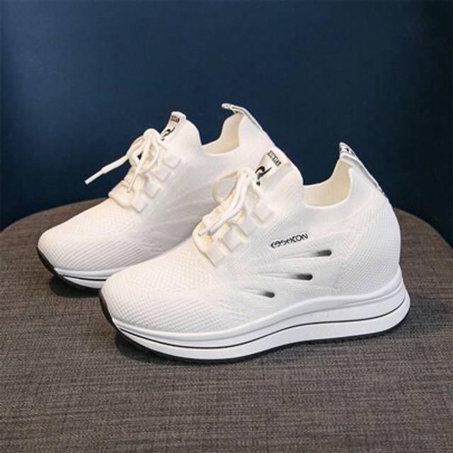 SHEIN Women Hidden Heels White Shoes New 2024 Summer Mesh Breathable Casual Sneakers