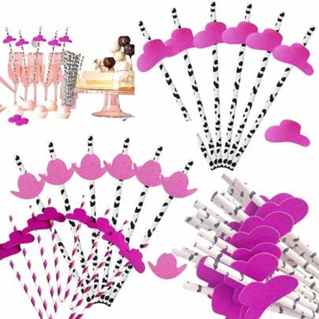 SHEIN Bachelorette Party Straws (1-Pack) â Fun Cowgirl Hat & Cow Print Design, Perfect For Bridal Showers, Western-Themed Bashes, And Wild Celebrations,Sc