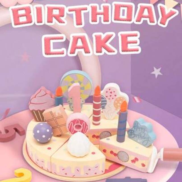 SHEIN Wooden Birthday Party Cake Play Food Sets For Kids Kitchen Accessories Pretend Toy Toddlers 3-6 Party Gift Boys Girls Educational Toys