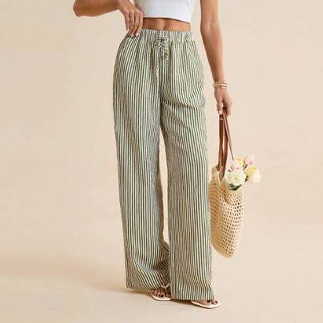 SHEIN Women Tie Waist Striped Wide Leg Loose Casual Pants,Cargo Pants