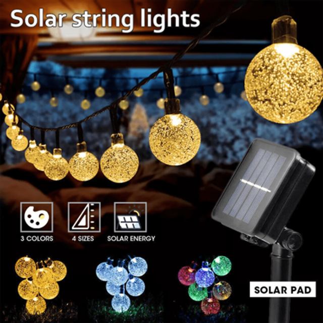 SHEIN 60 LED Solar LED String Lights Retro Bulb Garden Fairy Ball Hanging Lamp Party