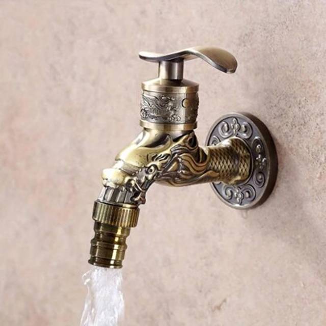 SHEIN &#34;Classic&#34; Vintage European-Style Single Cold Wall-Mounted Faucet - Stainless Steel, Perfect For Kitchen Sink, Washing Machine, Outdoor Garden & Bathro