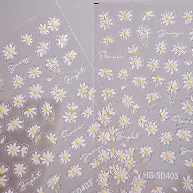 SHEIN 1pc White Daisy Nail Stickers 5D Relief Three Dimensional Exquisite Daisy Nail Stickers Suitable For Women&#39;s DIY Nail Art Charm Design