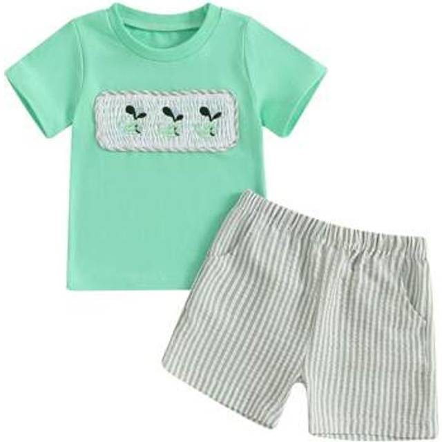 SHEIN Baby Boy&#39;s 2-Piece Summer Set - Embroidered Whale Tee  Striped Shorts  Playtime Outfit 0-3 Years