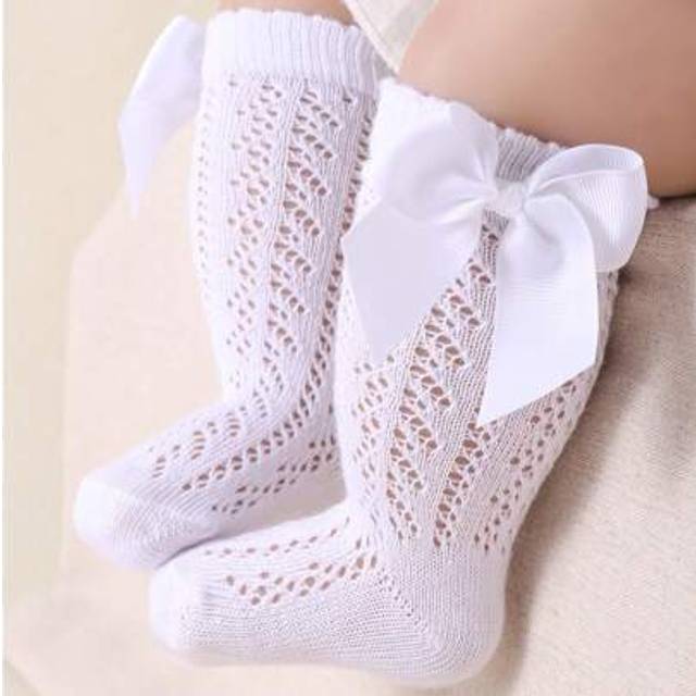 SHEIN 1 Pair Of Infant Bow Tie Decorate Mesh Knee High Socks For Comfort And Breathable, Toddler Dress Socks Baby Socks Girl