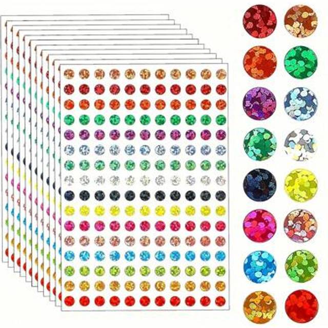 SHEIN 1760pcs/10sheets Colorful Laser Shiny Glitter Round Dot Sticker Labels, 16 Assorted Colors, Great For Office, School Classroom, Gift Wrapping Back To
