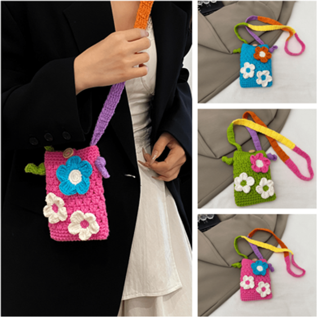 SHEIN 1pc New Stylish Handmade Knitted Colorblock Floral Pattern Shoulder Crossbody Bag