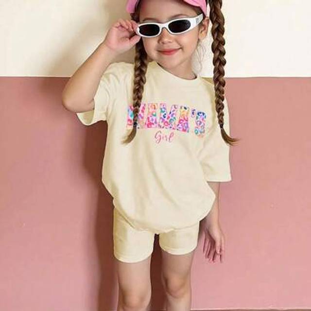 SHEIN 2pcs Toddler Casual Simple Letter Print Short Sleeve T-Shirt And Shorts Set, Suitable For Summer Wear