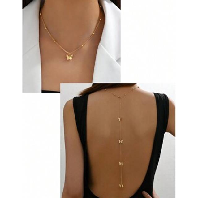 SHEIN 1pc New Fashion European And American Style Pearl Back Chain Simple And Versatile Faux Pearl Body Chain Y Necklace Jewelry For Women